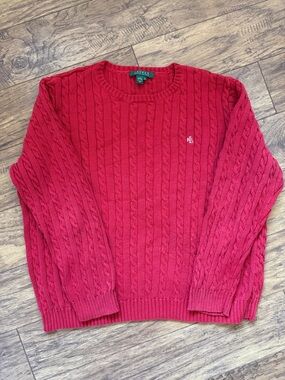 Lauren Ralph Lauren Red Cable Knit Sweater 2X